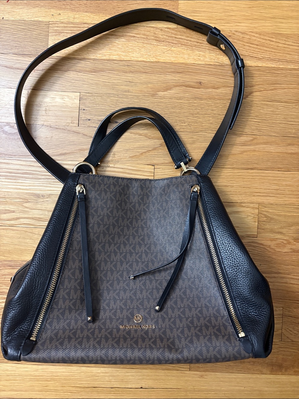 Michael Kors Brown MK Logo Shoulder Bag with Black Trim
